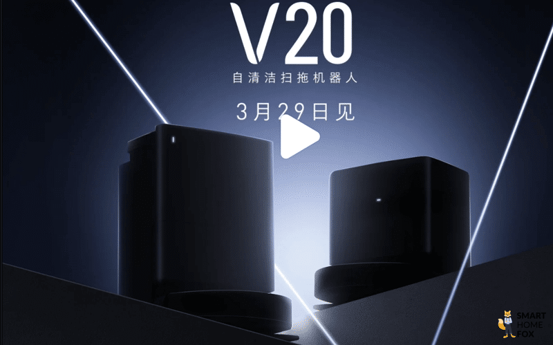 Die 2 verschiedenen Stationen des Roborock V20 sind vor einem schwarzen Hintergrund zu sehen.